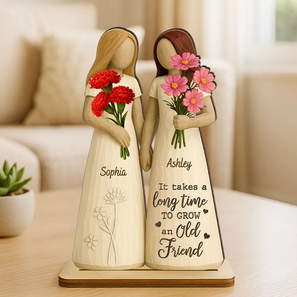 If Friends Were Flowers 3D Effect Besties Sisters Personalized Standing Wooden Plaque