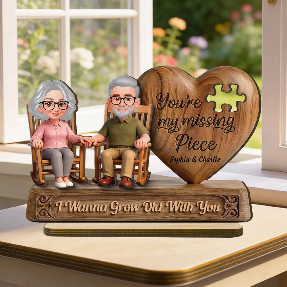 3D Effect Old Couple Sitting On Rocking Chair My Missing Piece - Personalized 2-Layered Wooden Plaque