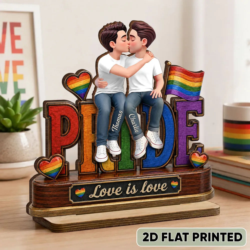 LGBT Couple Pride Love is Love - Personalized 2-Layered Wooden Plaque - Heartfelt Gift for Her, Gift for Him