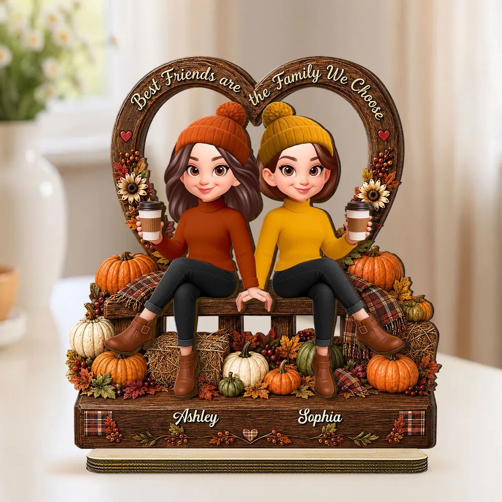 Fall Season Vibe Best Friends Are Family - Personalized 2-Layered Wooden Plaque - Fall Gift For Besties