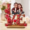 Couple Heart Rose Love - Personalized 2-Layered Wooden Plaque - Heartfelt Valentine's Day Gift for Her, for Him