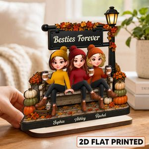 Fall Season Lamp Post Besties Forever - Personalized 2-Layered Wooden Plaque - Fall Gift For Besties
