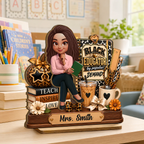 Black Educator by Popular Demand - Personalized 2-Layered Wooden Plaque - Back to School Gift for Teacher