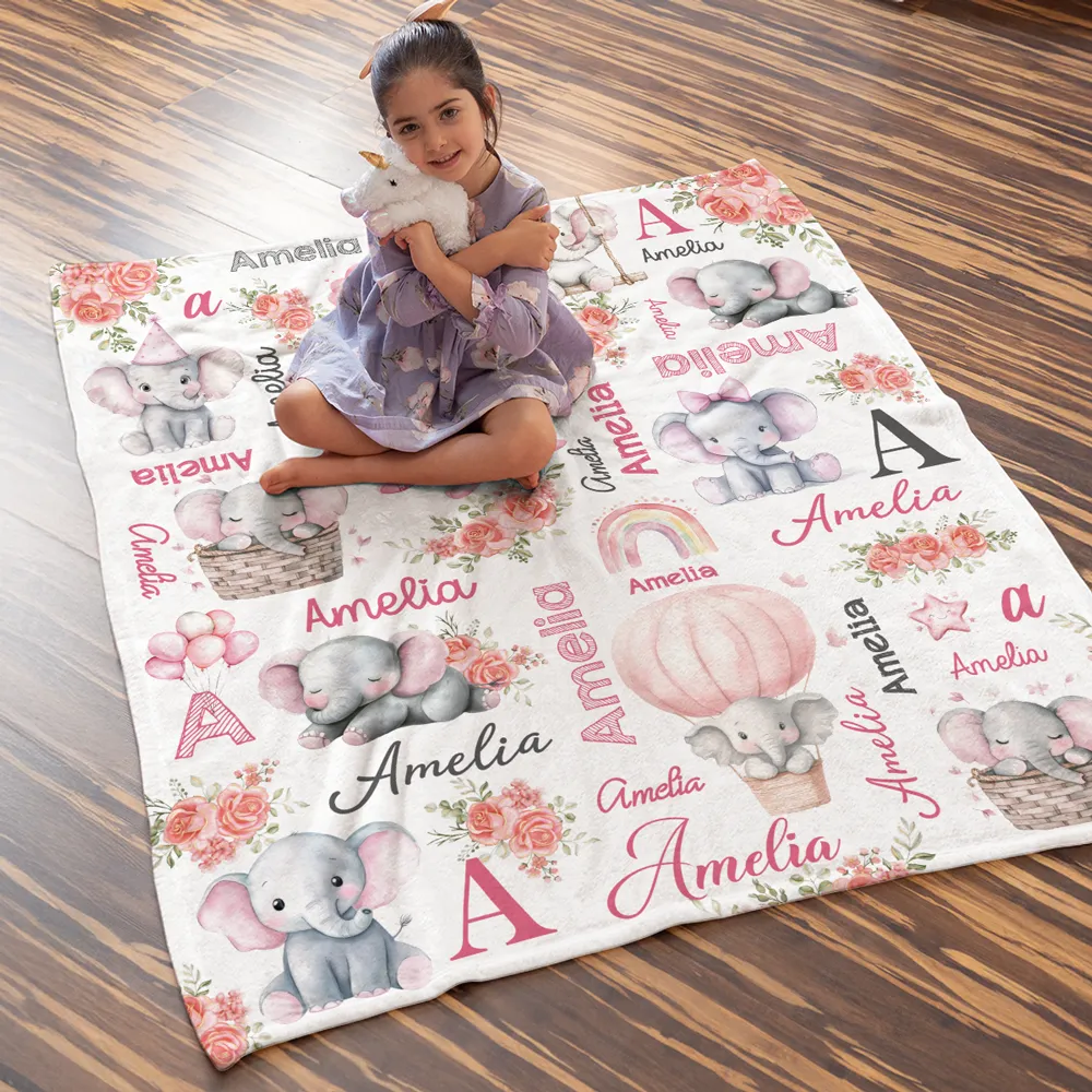 Elephant Love - Personalized Fleece Blanket