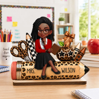 Leopard Style Teacher Life Pencil School Suppliers - Personalized 2-Layered Wooden Plaque - Back To School Gift For Teacher, Classroom Decor
