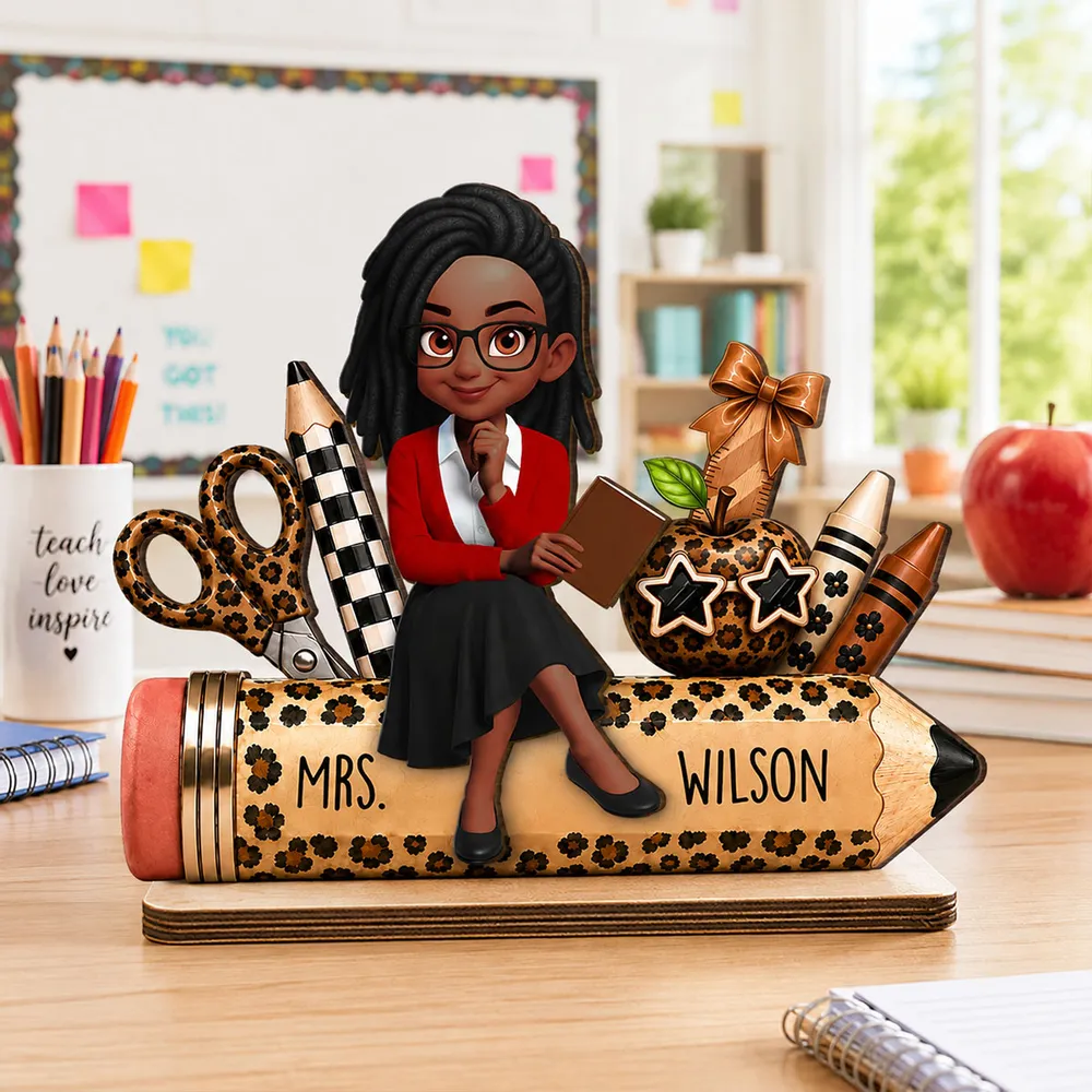 Leopard Style Teacher Life Pencil School Suppliers - Personalized 2-Layered Wooden Plaque - Back To School Gift For Teacher, Classroom Decor