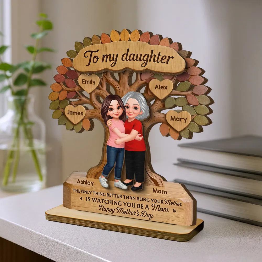 To My Daughter From Mom Happy Mother's Day Tree Of Life Custom Kids Names - Personalized 2-Layered Wooden Plaque - Mother's Day Gift For Daughter