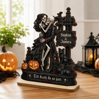 Skeleton Couple Kissing Under Sign Post 2D Flat - Personalized 2-Layered Wooden Plaque - Halloween Decor For Couple
