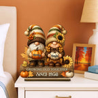 Gnome Couple Growing Old Together Personalized Standing Wooden Plaque, Fall Decor for Couple