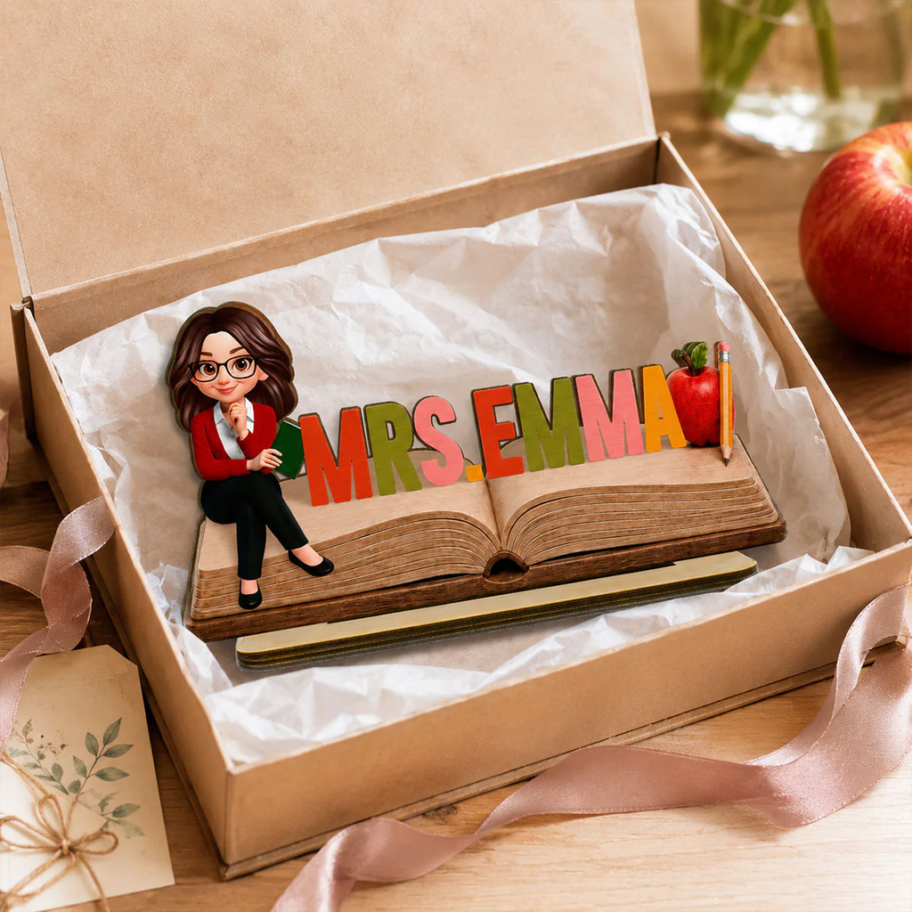 Open Book Teacher Name Sign - Personalized Wooden Plaque - Back To School Gift