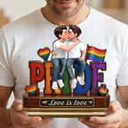 LGBT Couple Pride Love is Love - Personalized 2-Layered Wooden Plaque - Heartfelt Gift for Her, Gift for Him