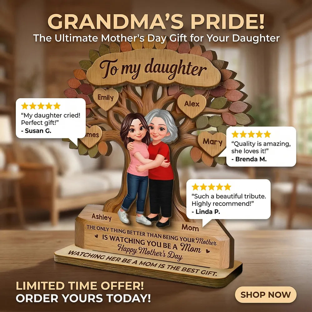To My Daughter From Mom Happy Mother's Day Tree Of Life Custom Kids Names - Personalized 2-Layered Wooden Plaque - Mother's Day Gift For Daughter