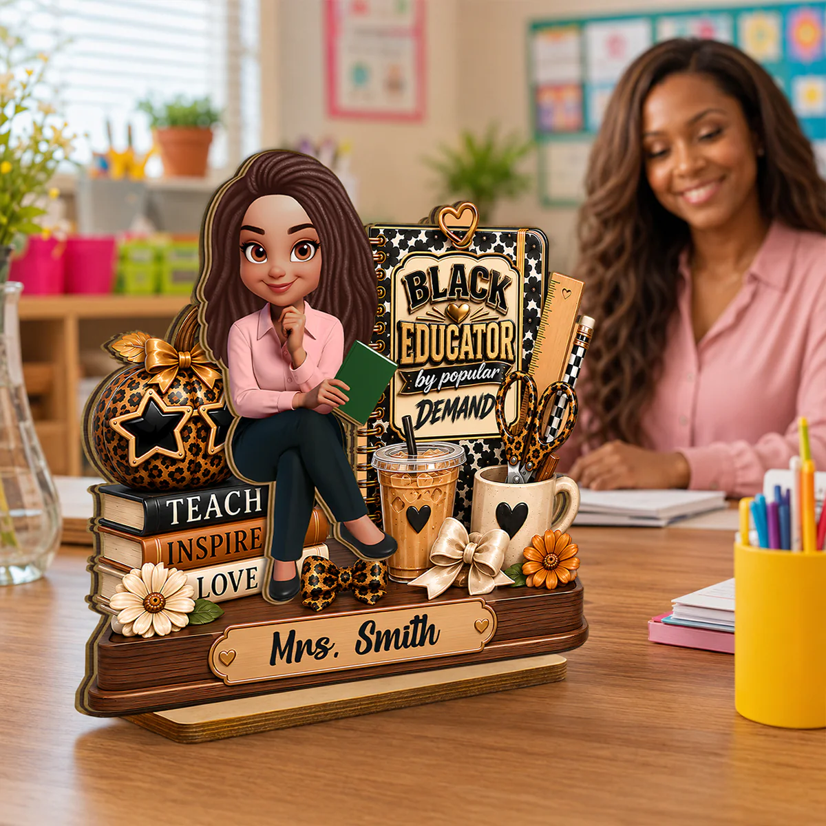 Black Educator by Popular Demand - Personalized 2-Layered Wooden Plaque - Back to School Gift for Teacher