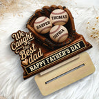 We Caught The Best Dad Baseball In Glove - Personalized 2-Layered Wooden Plaque - Happy Father's Day For Baseball Dad