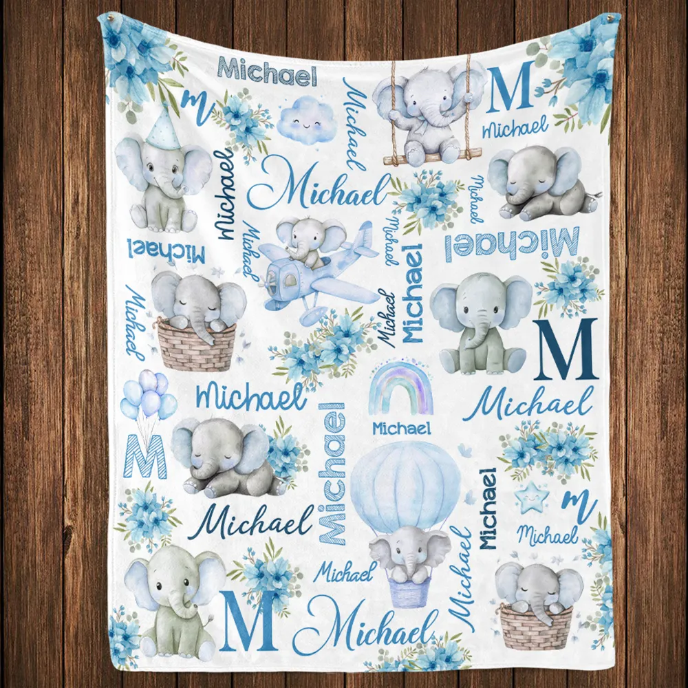 Elephant Love - Personalized Fleece Blanket