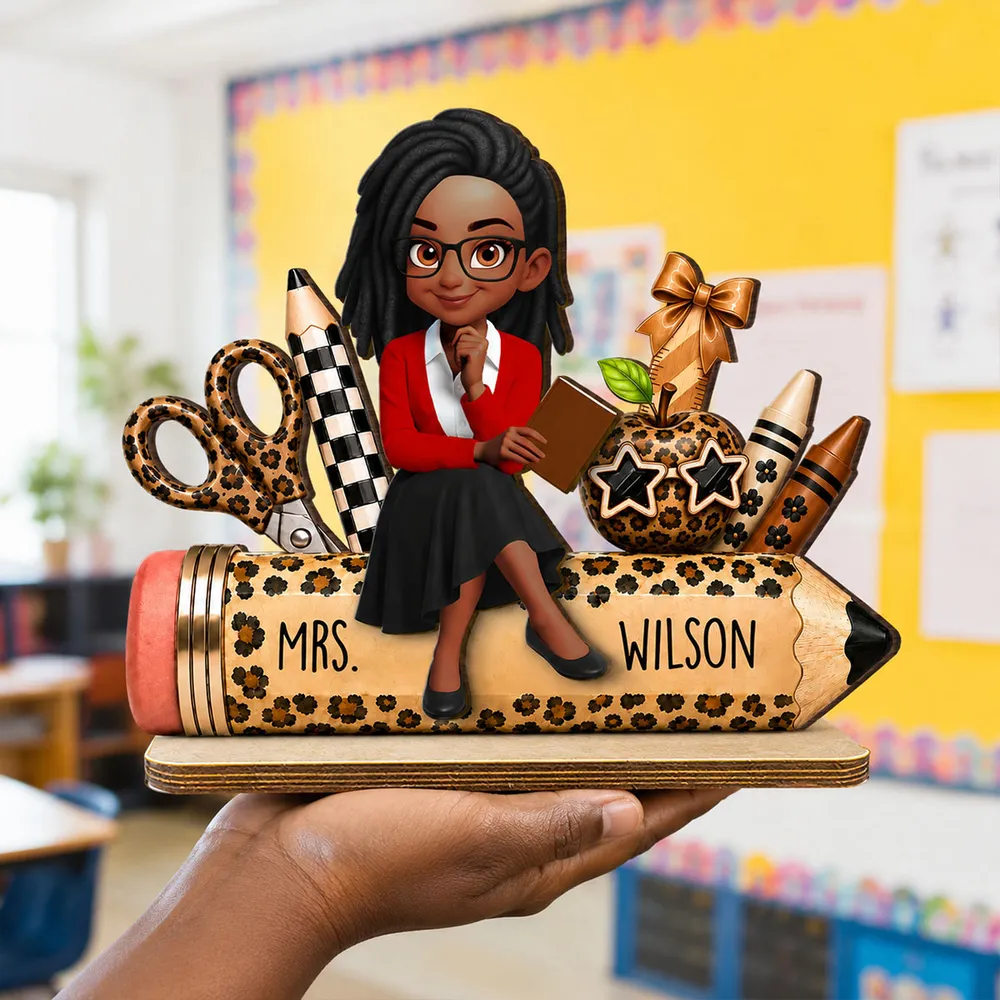 Leopard Style Teacher Life Pencil School Suppliers - Personalized 2-Layered Wooden Plaque - Back To School Gift For Teacher, Classroom Decor