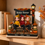Fall Season Lamp Post Besties Forever - Personalized 2-Layered Wooden Plaque - Fall Gift For Besties