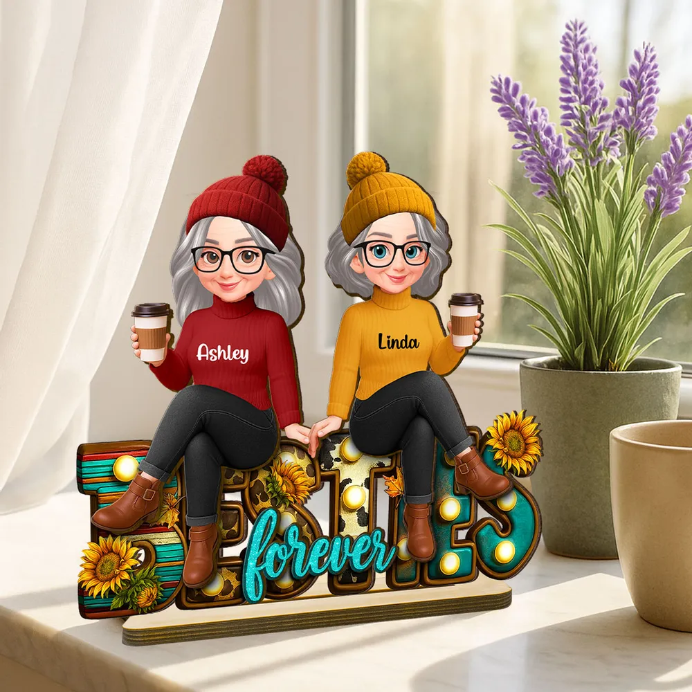 Western Fall Vibe Besties Sitting - Personalized 2-Layered Wooden Plaque - Meaningful Gift For Best Friend