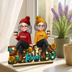 Western Fall Vibe Besties Sitting - Personalized 2-Layered Wooden Plaque - Meaningful Gift For Best Friend