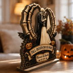 Till Death Do Us Part Skeleton Couple Heart Bone 2D Flat - Personalized 2-Layered Wooden Plaque - Halloween Decor For Couple