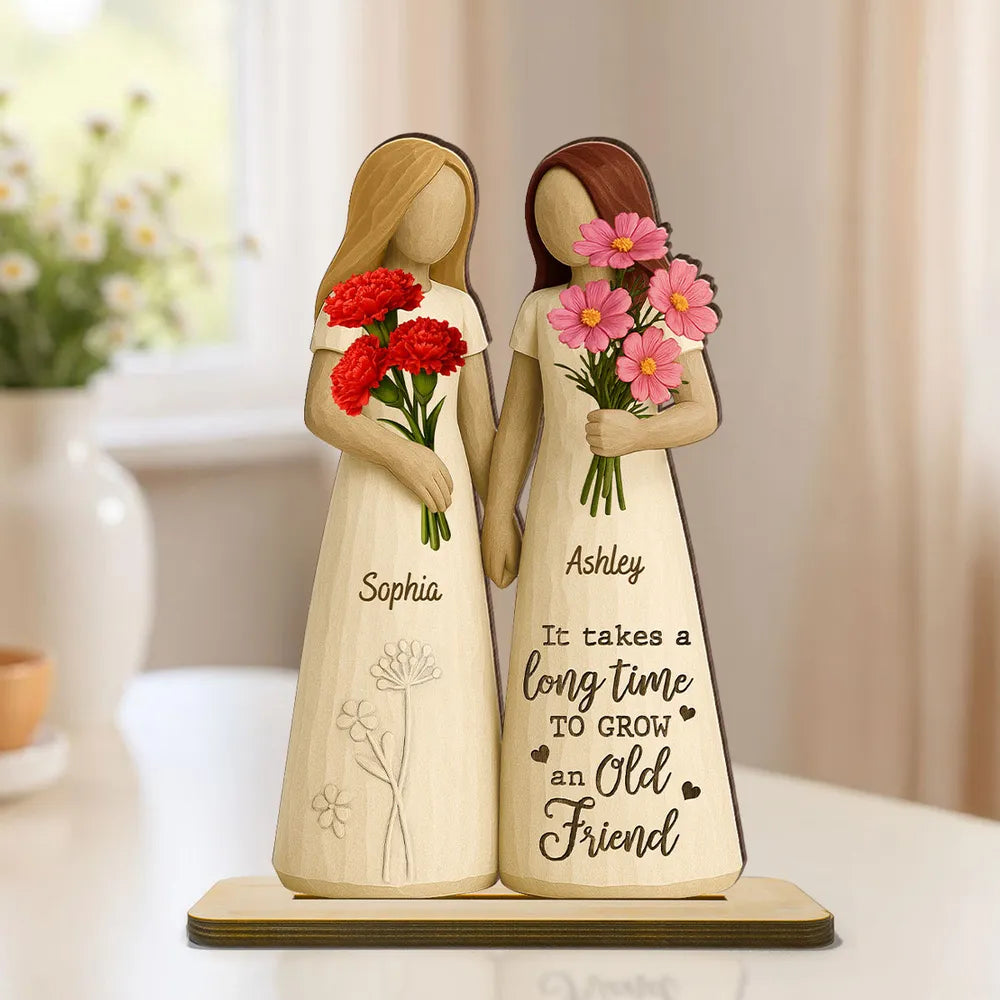 If Friends Were Flowers 3D Effect Besties Sisters Personalized Standing Wooden Plaque