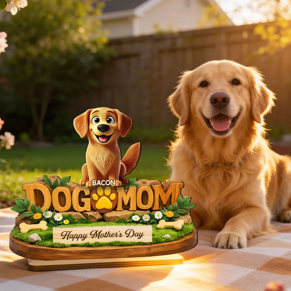 Happy Mother's Day Dog Mom - Personalized 2-Layered Wooden Plaque - Gift for Dog Lovers