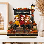 Fall Season Lamp Post Besties Forever - Personalized 2-Layered Wooden Plaque - Fall Gift For Besties