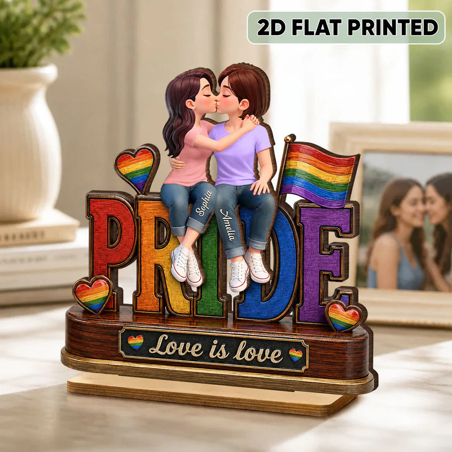 LGBT Couple Pride Love is Love - Personalized 2-Layered Wooden Plaque - Heartfelt Gift for Her, Gift for Him