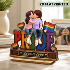 LGBT Couple Pride Love is Love - Personalized 2-Layered Wooden Plaque - Heartfelt Gift for Her, Gift for Him