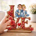 Couple Heart Rose Love - Personalized 2-Layered Wooden Plaque - Heartfelt Valentine's Day Gift for Her, for Him