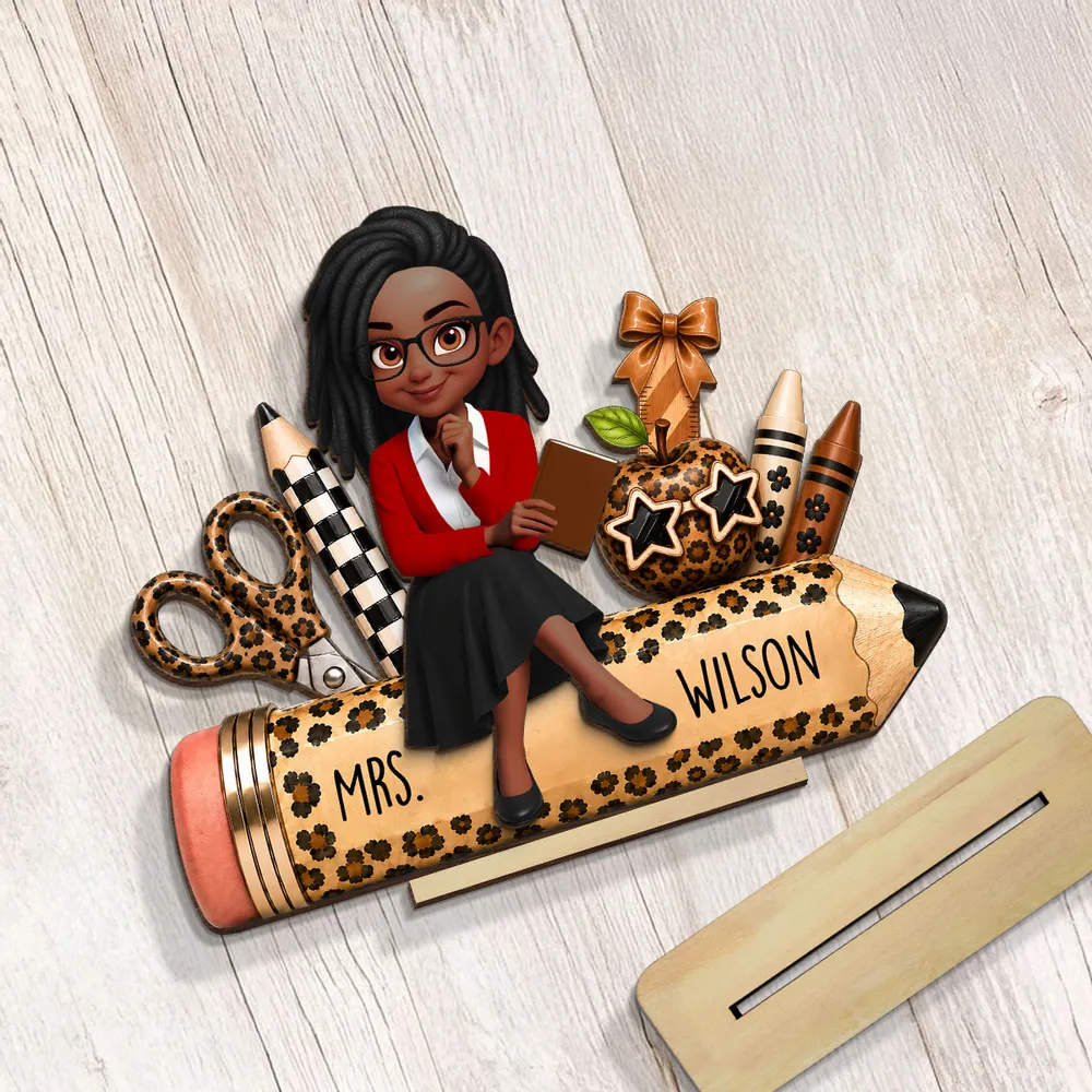 Leopard Style Teacher Life Pencil School Suppliers - Personalized 2-Layered Wooden Plaque - Back To School Gift For Teacher, Classroom Decor