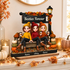 Fall Season Lamp Post Besties Forever - Personalized 2-Layered Wooden Plaque - Fall Gift For Besties