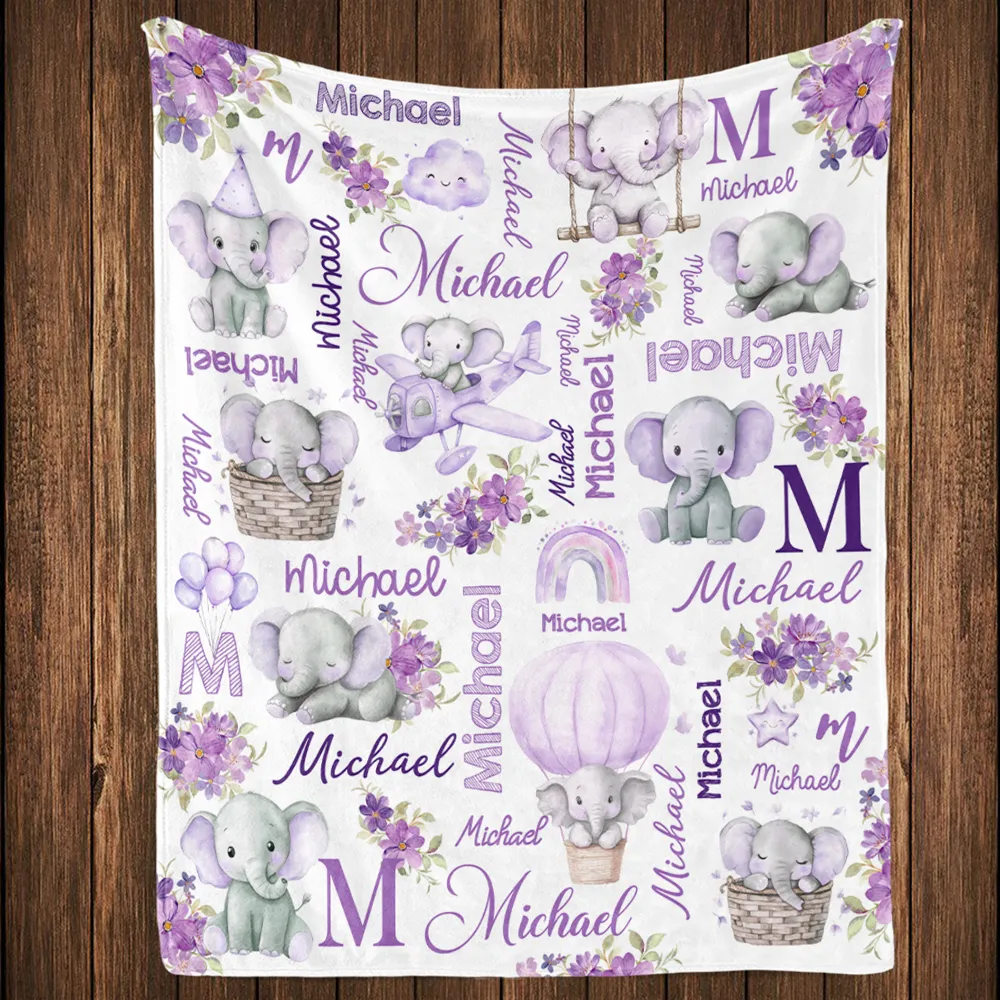 Elephant Love - Personalized Fleece Blanket