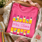 Pencil Gingham Stripes Teacher Custom Name - Personalized Shirt - Back To School Gift for Teachers