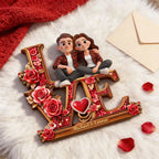 Couple Heart Rose Love - Personalized 2-Layered Wooden Plaque - Heartfelt Valentine's Day Gift for Her, for Him