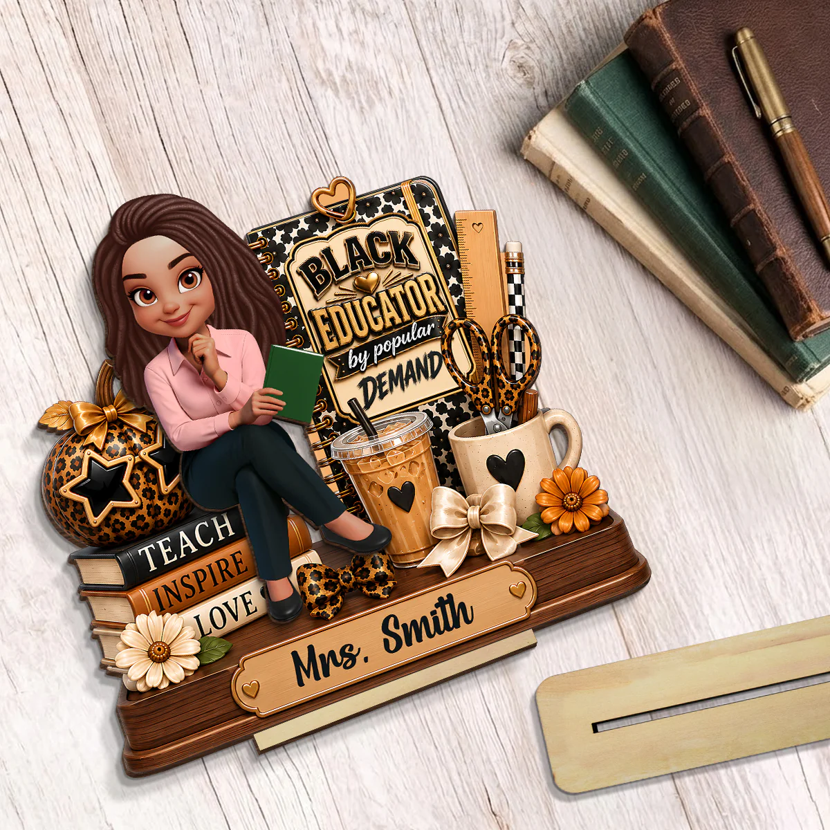 Black Educator by Popular Demand - Personalized 2-Layered Wooden Plaque - Back to School Gift for Teacher