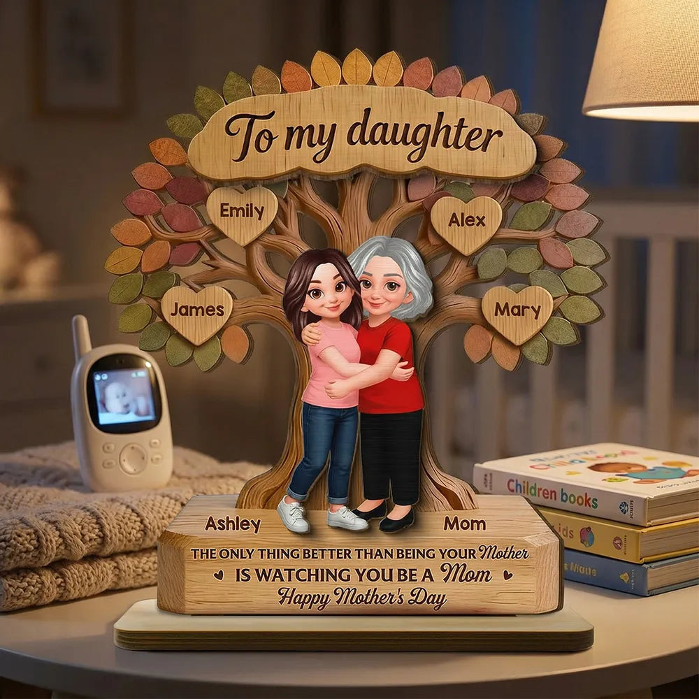 To My Daughter From Mom Happy Mother's Day Tree Of Life Custom Kids Names - Personalized 2-Layered Wooden Plaque - Mother's Day Gift For Daughter