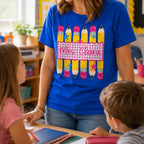Pencil Gingham Stripes Teacher Custom Name - Personalized Shirt - Back To School Gift for Teachers