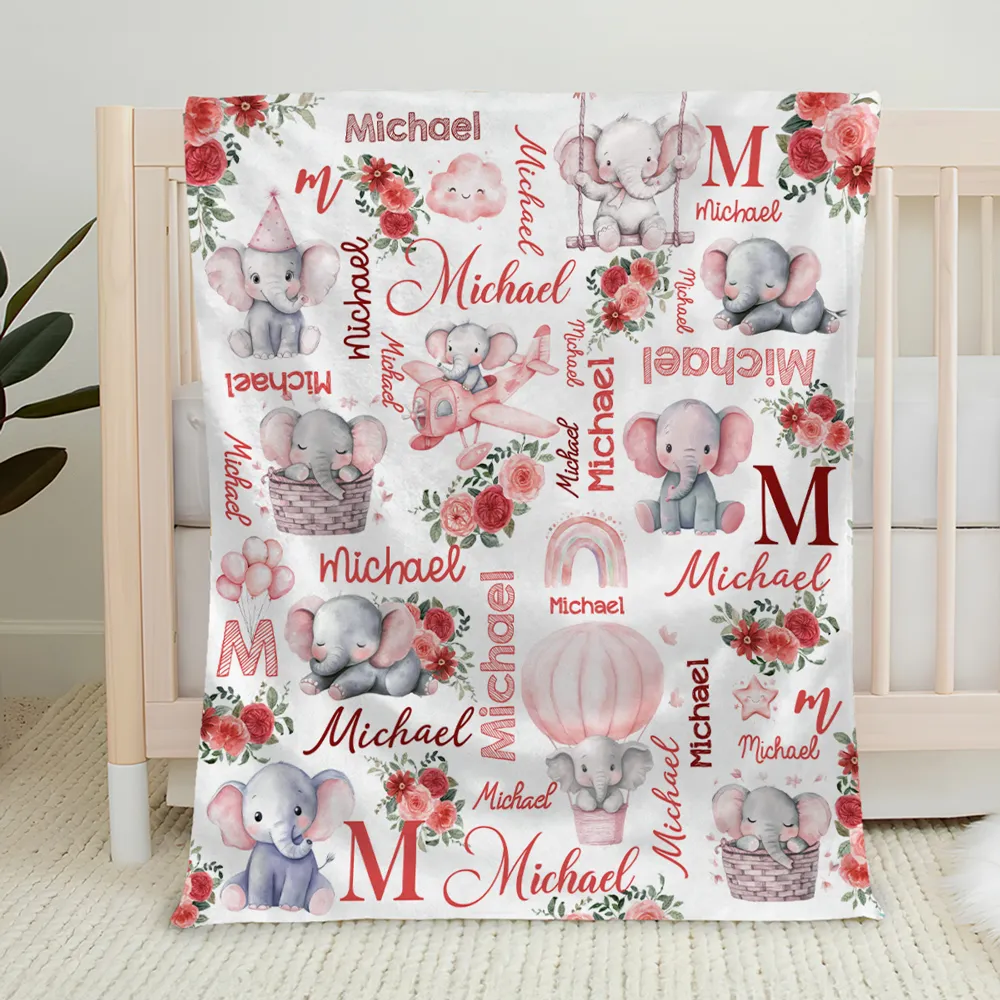 Elephant Love - Personalized Fleece Blanket