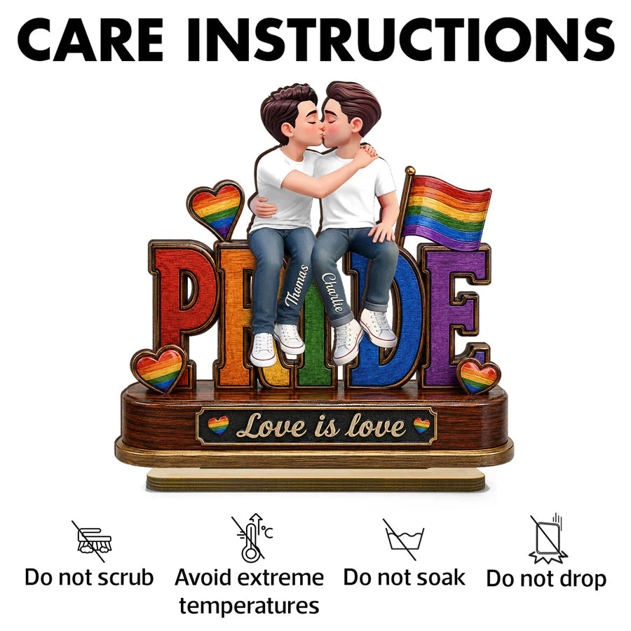 LGBT Couple Pride Love is Love - Personalized 2-Layered Wooden Plaque - Heartfelt Gift for Her, Gift for Him