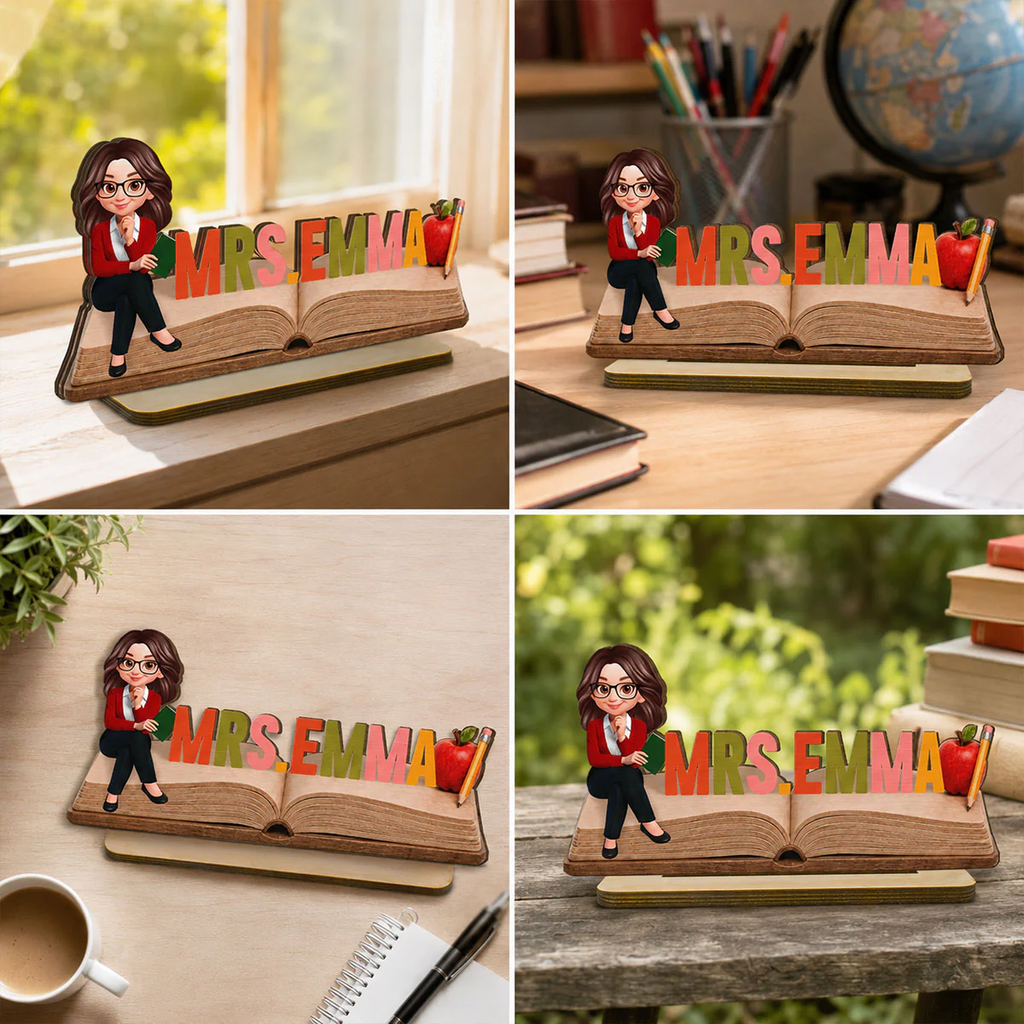 Open Book Teacher Name Sign - Personalized Wooden Plaque - Back To School Gift