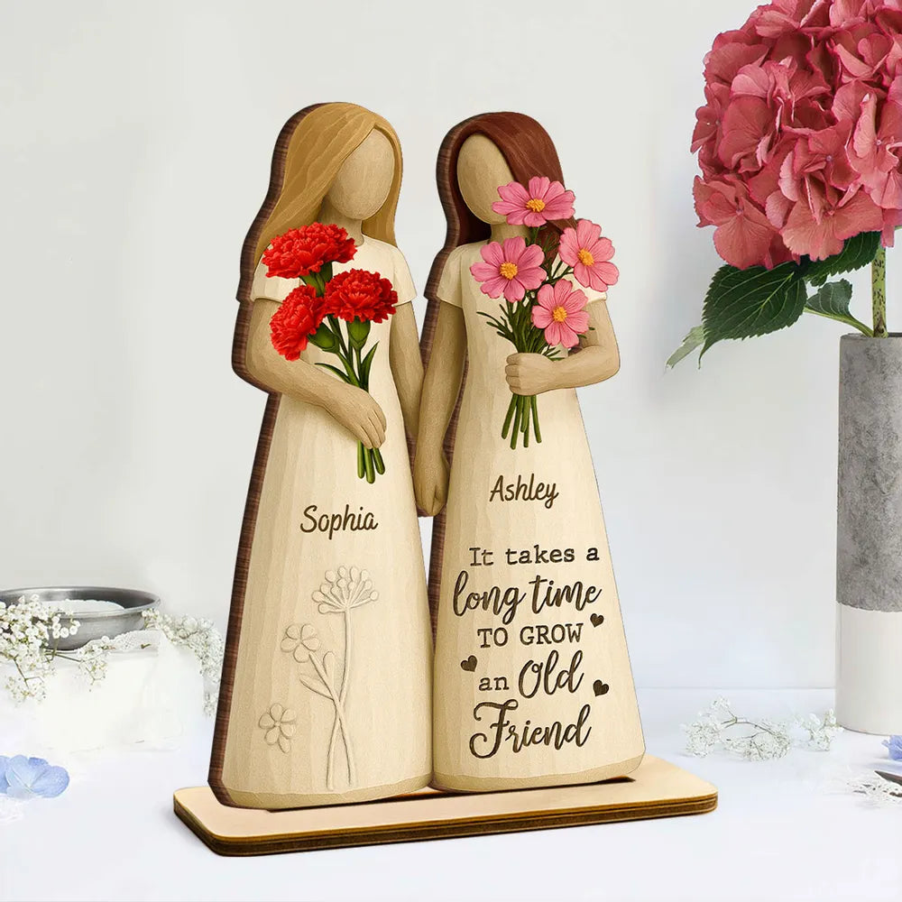 If Friends Were Flowers 3D Effect Besties Sisters Personalized Standing Wooden Plaque