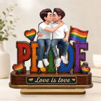 LGBT Couple Pride Love is Love - Personalized 2-Layered Wooden Plaque - Heartfelt Gift for Her, Gift for Him
