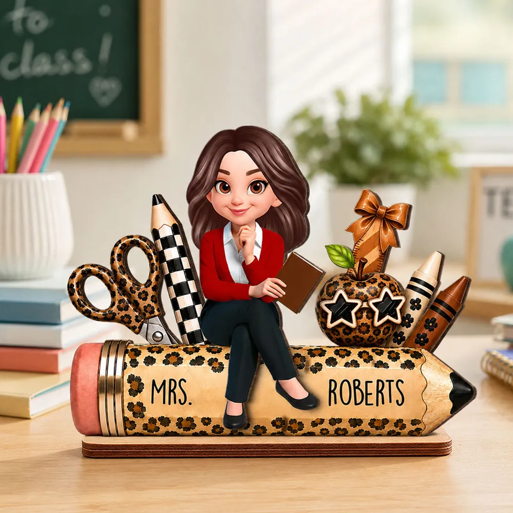 Leopard Style Teacher Life Pencil School Suppliers - Personalized 2-Layered Wooden Plaque - Back To School Gift For Teacher, Classroom Decor