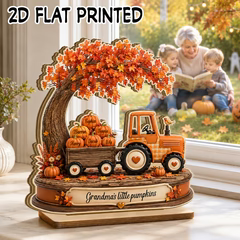 Grandma's Little Pumpkins Tracktor Autumn - Personalized 2-Layered Wooden Plaque - Fall Season Decor Gift, Gift For Grandma