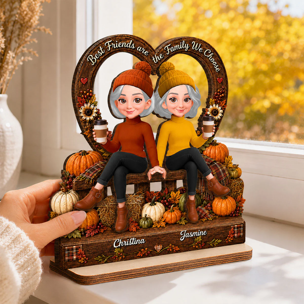 Fall Season Vibe Best Friends Are Family - Personalized 2-Layered Wooden Plaque - Fall Gift For Besties
