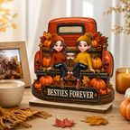 Besties Forever Fall Truck - Personalized 2-Layered Wooden Plaque - Fall Gift For Best Friends