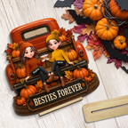 Besties Forever Fall Truck - Personalized 2-Layered Wooden Plaque - Fall Gift For Best Friends