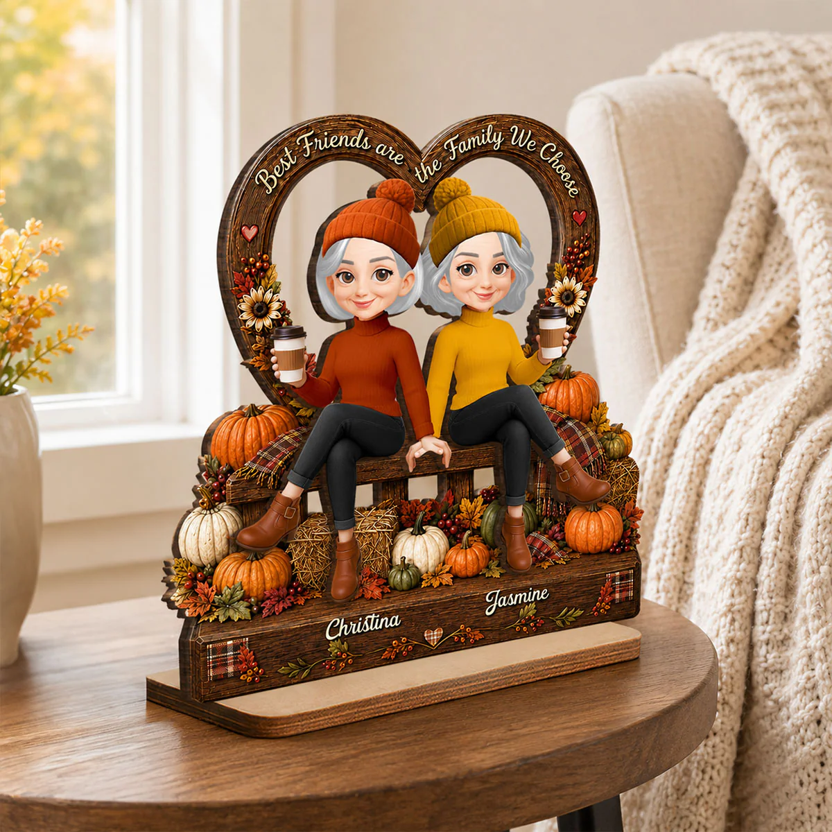 Fall Season Vibe Best Friends Are Family - Personalized 2-Layered Wooden Plaque - Fall Gift For Besties