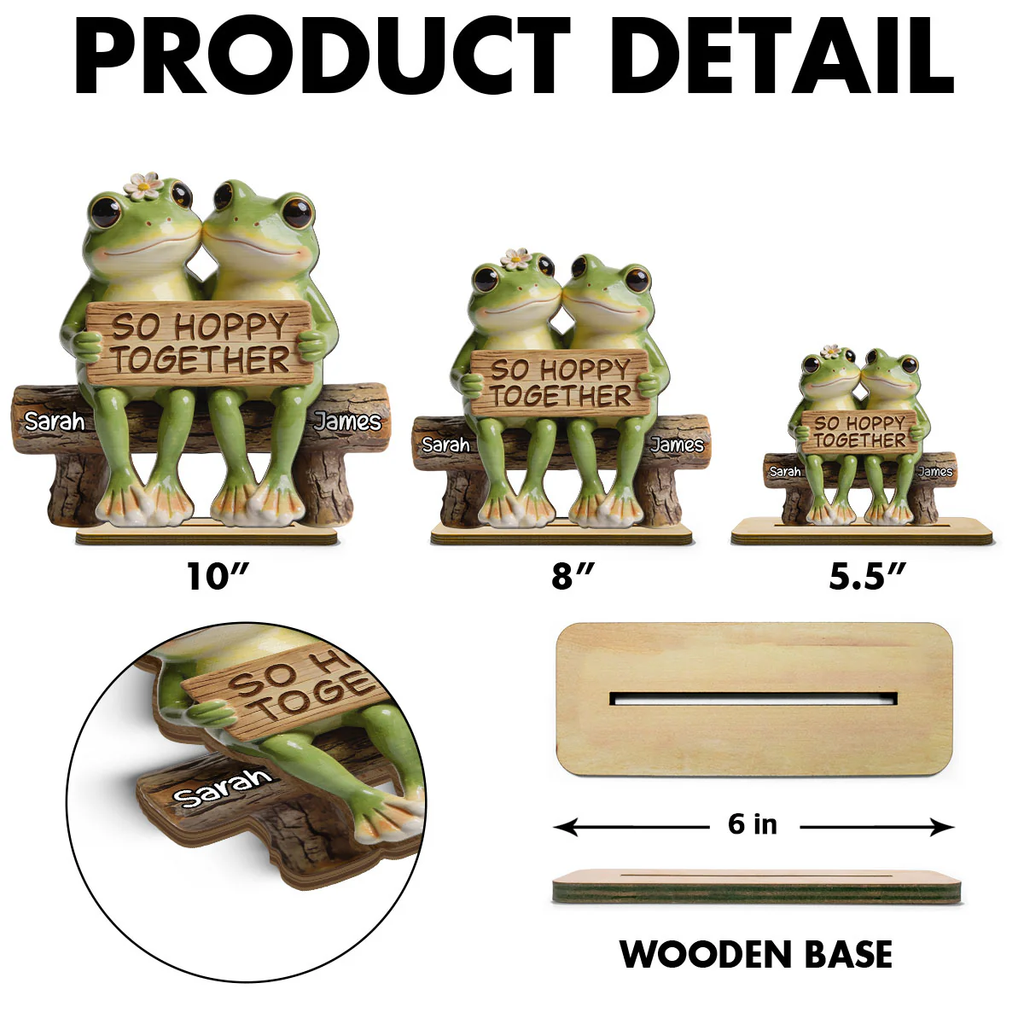 3D Effect Cottagecore Retro Aesthetic Frog Couple Hoppy Happy Together - Personalized 2-Layered Wooden Plaque - Valentine's Day, Anniversary Gift For Couple, Gift For Him, For Her